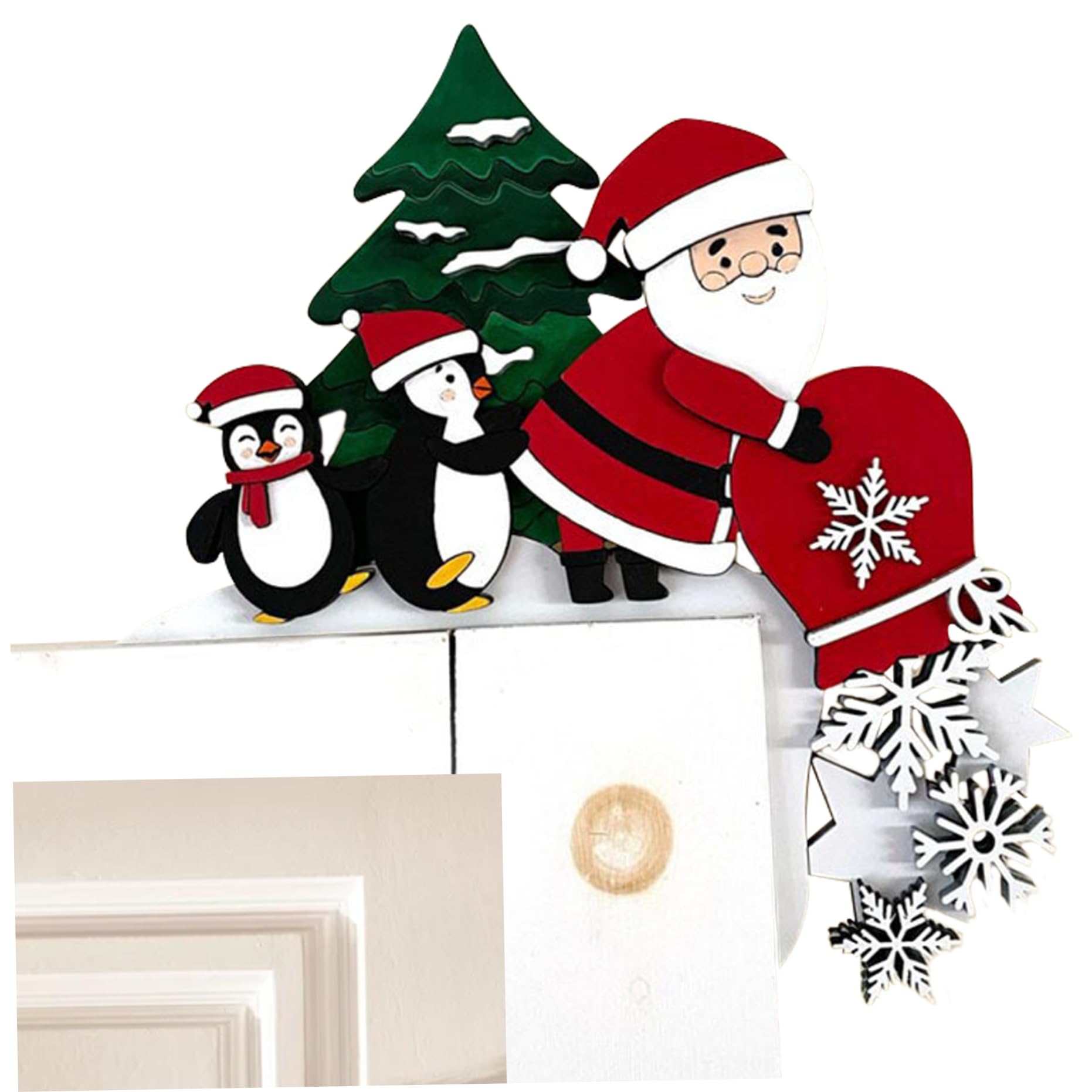 Décorations De Porte De Noël En Bois - Lot De 6 Panneaux D'angle Avec Motifs Festifs - 14x9 Cm, Autocollants Inclus