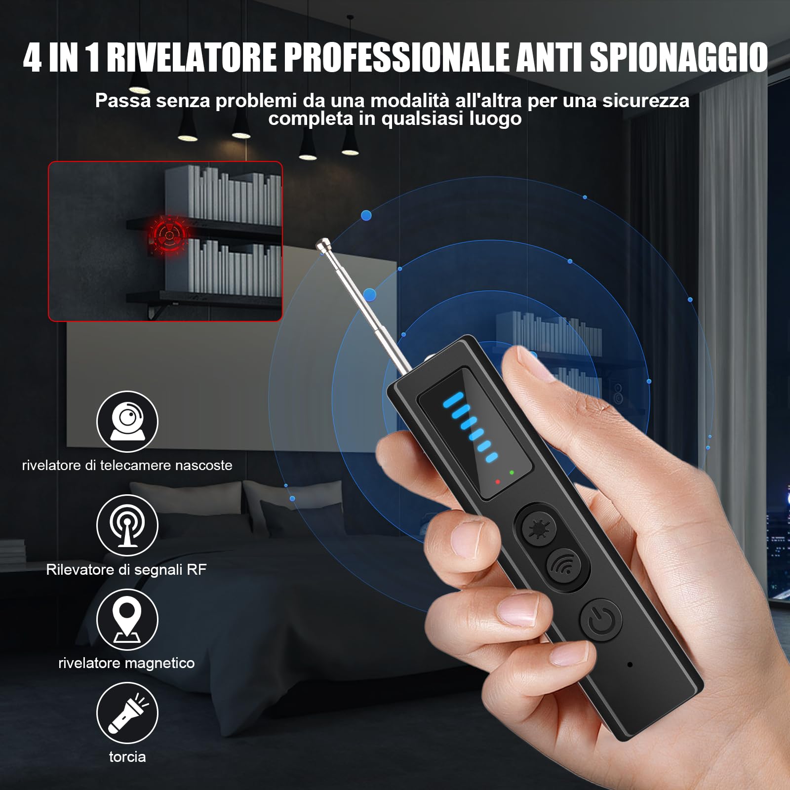 Rilevatore Microspie, Telecamere Nascoste Rilevatore, Rilevatore di Cimici e Microspie Rilevatore GPS di Dispositivi Nascosti, Rilevatore Trova Dispositivo di Ascolto per Hotel Casa Ufficio