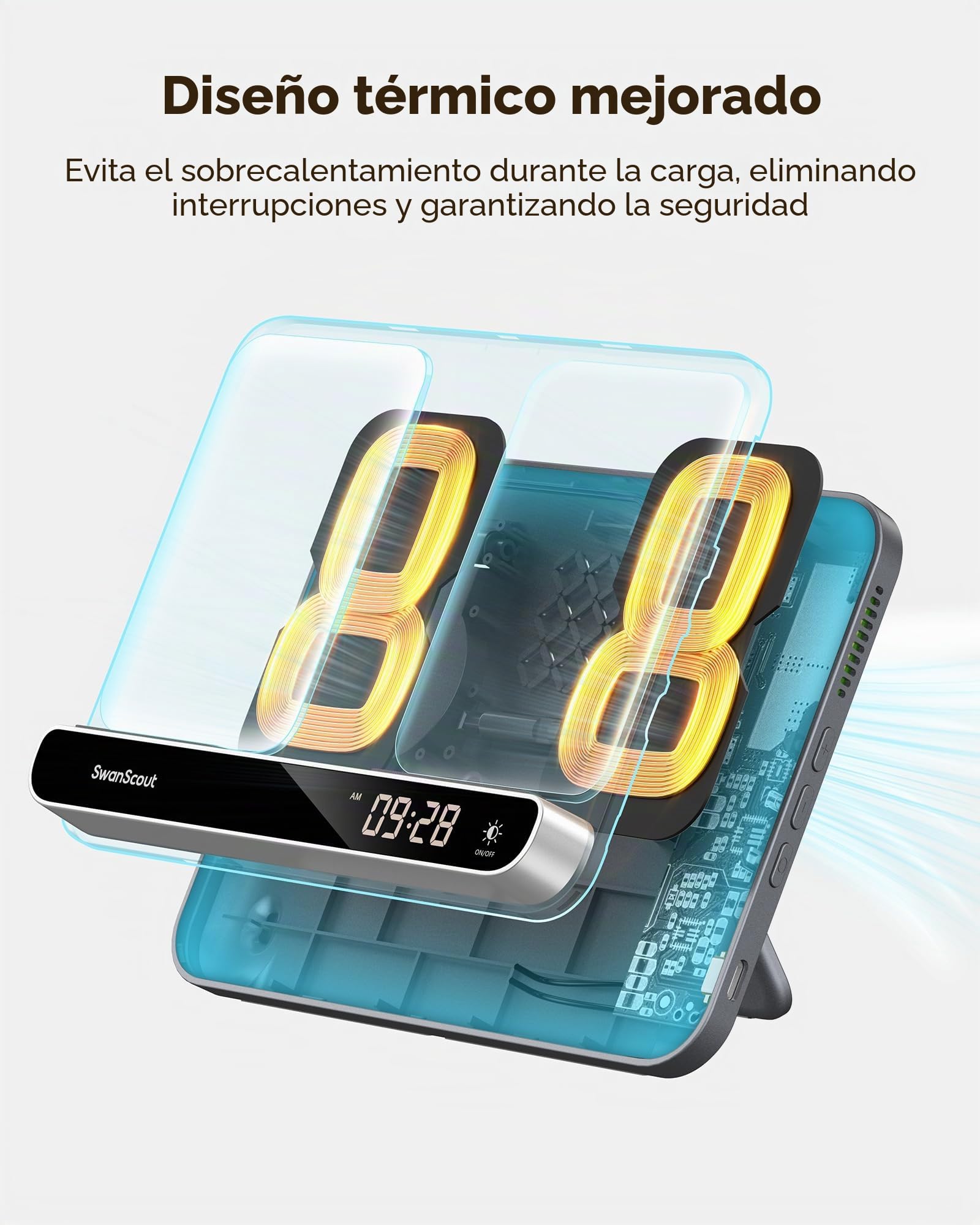 SwanScout Doble Cargador Inalámbrico para iPhone 17/Air/17e/16/15/14/13/12 | Estación de Carga para Apple Watch 11/10/9/8/7/Ultra 3/SE 3 y AirPods 4/Pro 3, Dual Wireless Charger para 2 iPhone, 710A