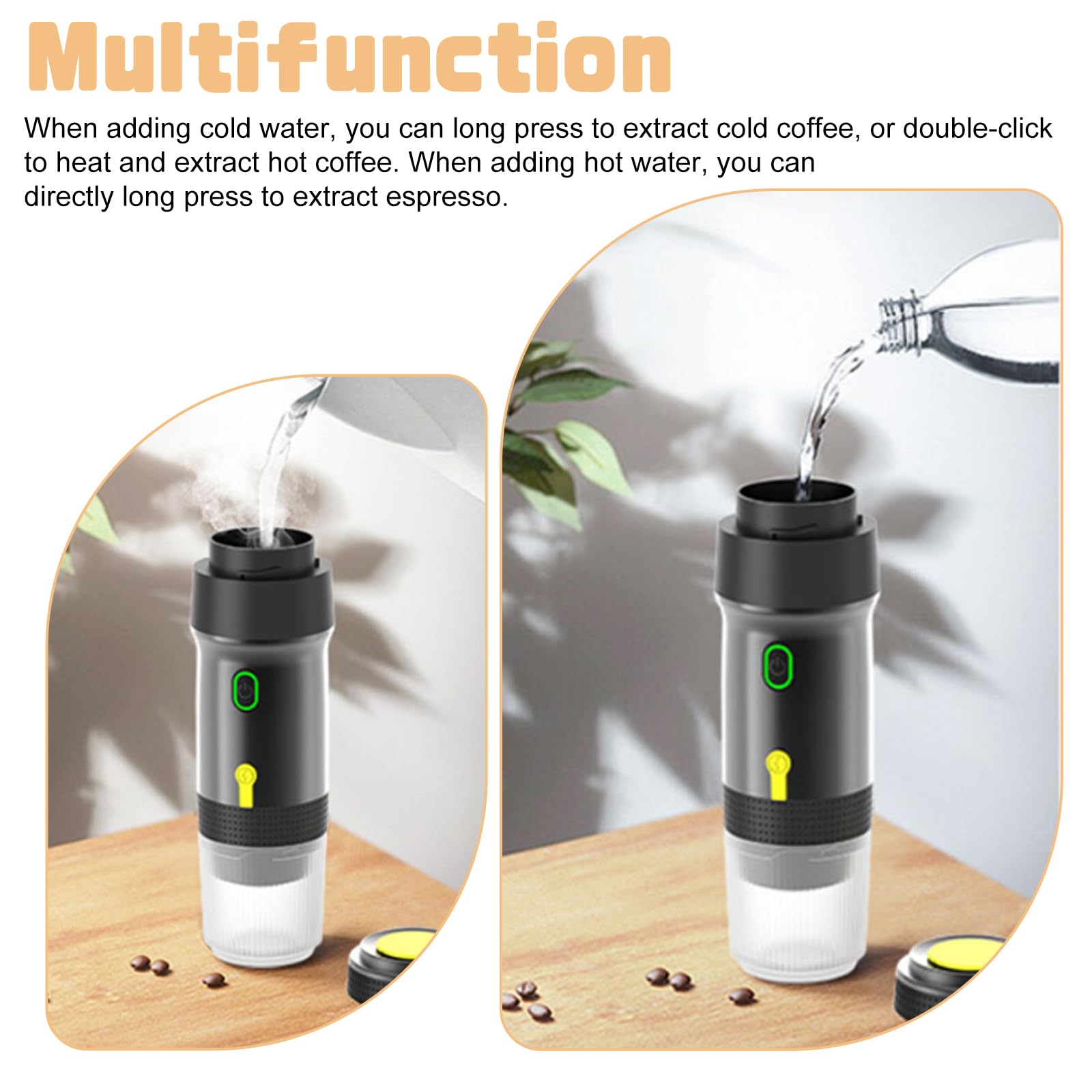 Espresso portatile, 3-in-1 Mini caffettiera con batteria, Caffettiera da campeggio per macinato caffè NS-capsule, Caffettiera da viaggio per campeggio auto da viaggio, Riscaldamento automatico rapido