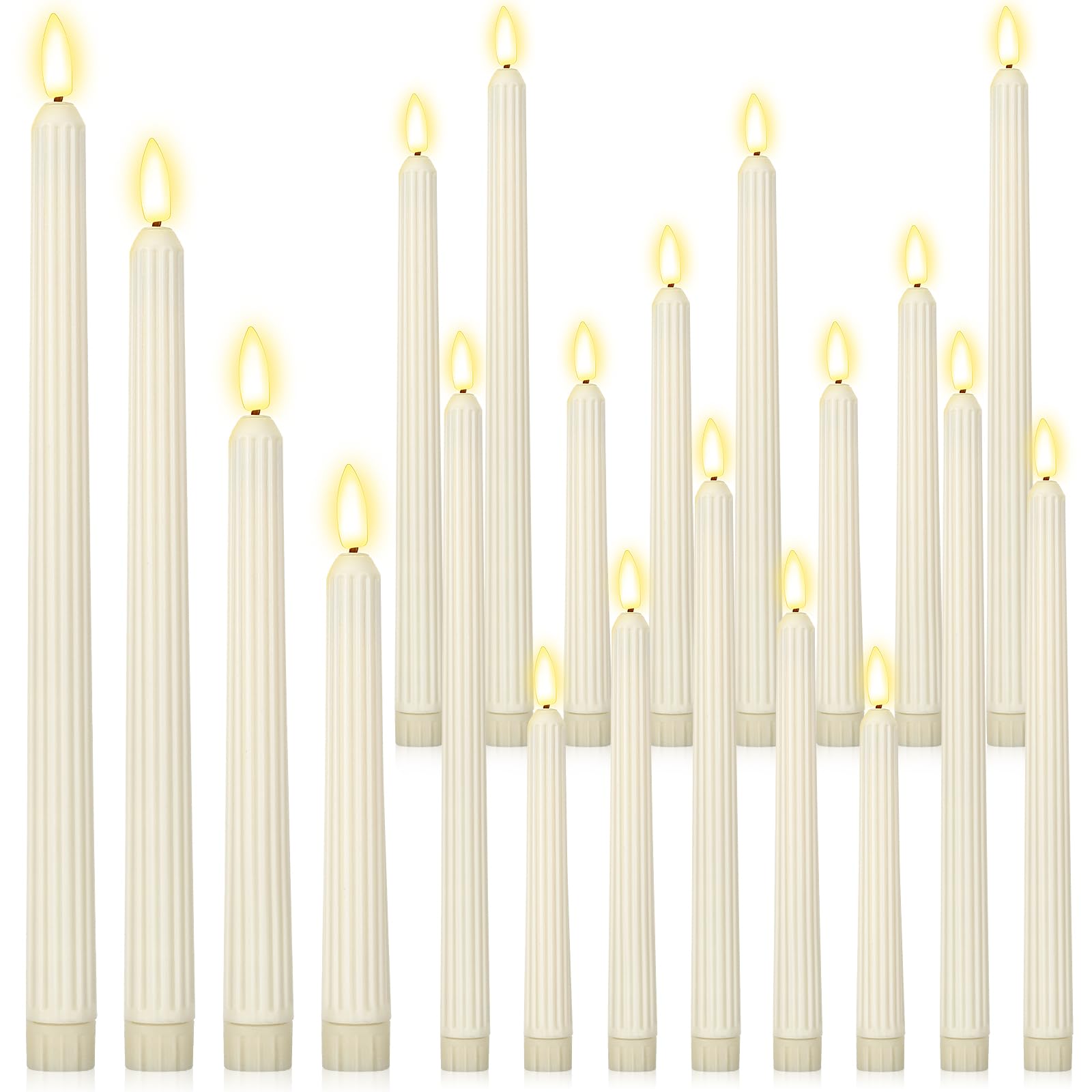 Rossesay 24 Pcs Flameless LED Taper Candles Battery Operated Candle, Roman Column, 8.5",9.65",10.8",12.8", Ivory White