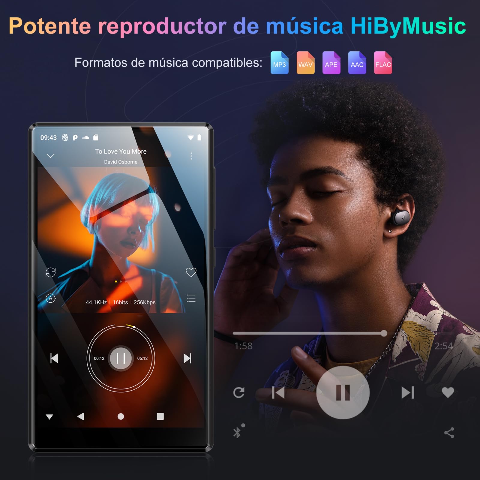 Oilsky 96GB Reproductor MP3 con WiFi y Bluetooth, 4,7'' 1280P Pantalla Táctil, Android 13.0 MP3 y MP4 Player con Spotify, Amazon Music, Play Store (Negro)