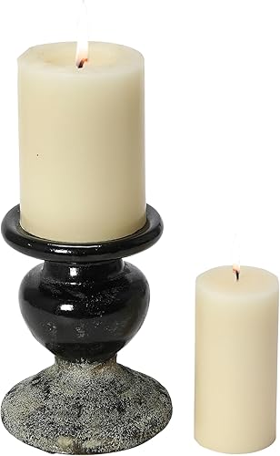 Miniatura 8 de Creative Co-Op Portavelas de pilar de terracota escultural de 2 tonos, negro envejecido