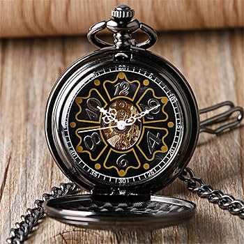 Amazon.co.jp: 手作りの黒の五芒星表示機械式手巻き懐中時計アラビア