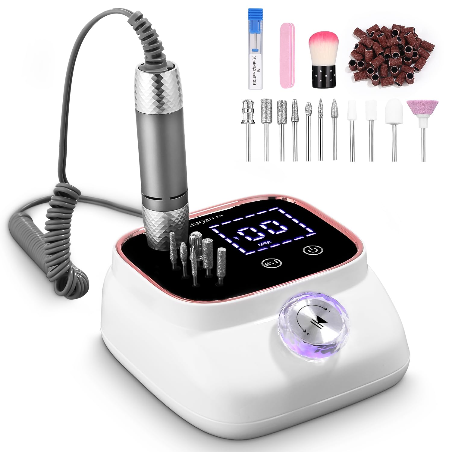 UIHOL 45000RPM Elektrisch Nagelfräser Professionelle, Fräser für Gelnägel, Tragbare Elektrische Nagelfeile, mit Nagelfeile Maniküre Pediküre Zubehör Set für den Heimgebrauch,Nagelstudios, Rotgold