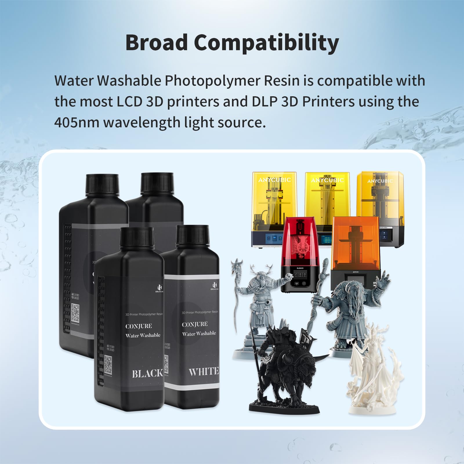 Żywica zmywalna wodą Conjure do druku 3D, niskie skurcze i wysoka precyzja, fotopolimer utwardzany UV 405 nm, do drukarek żywicznych LCD/DLP/MSLA, czarna, 2 kg