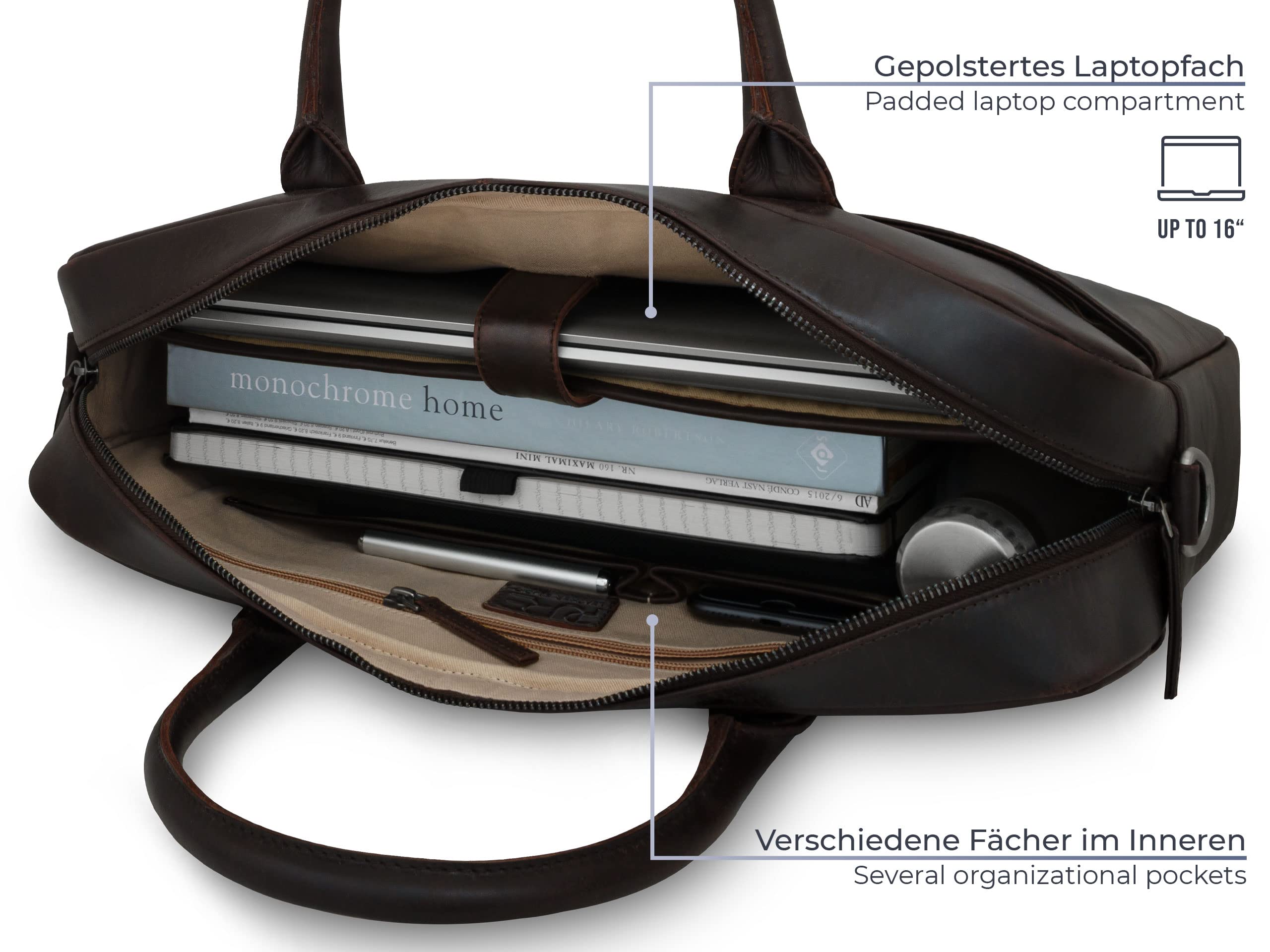Maletín para ordenador LESATH I Bolsa grande para portátil 15,6 pulgadas de piel auténtica I Bandolera XL de cuero para hombre