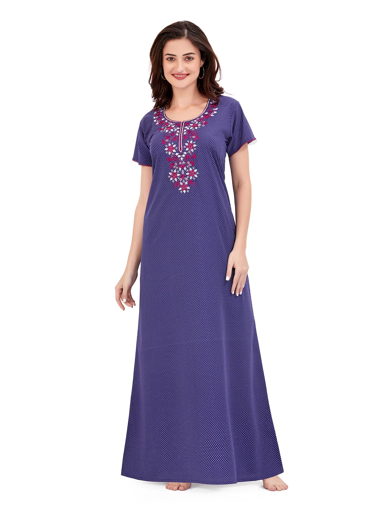 sand dune Womens Straight Fit U-Neck Short Sleeves Printed Nighty with Functional Pocket-picture-8