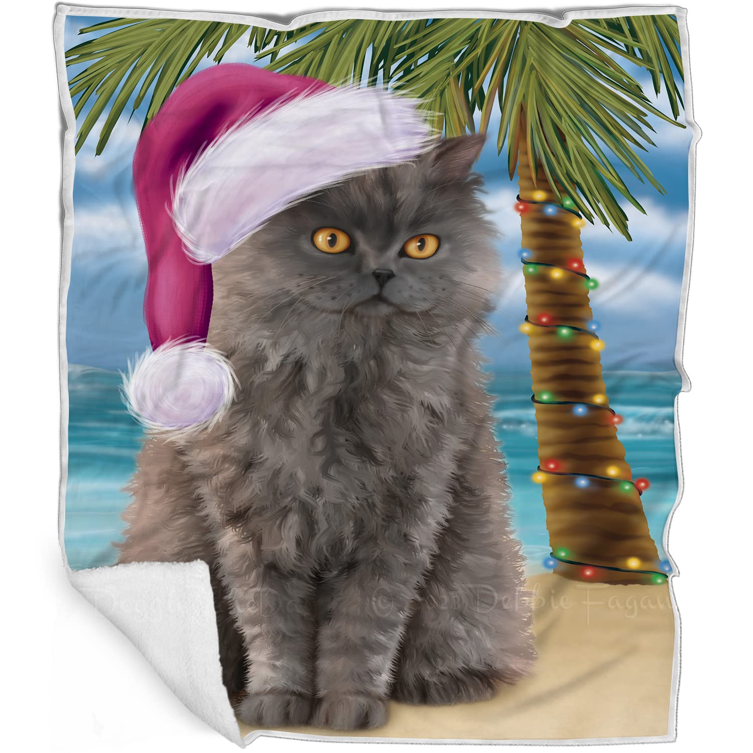 Doggie of the Day Selkirk Rex Cat Blanket - Christmas Summertime Beach - Super Soft & Warm Pet Theme for Sofa or Bed, Warm Fleece, Sherpa or Woven Material, BLNKT88096 (30x40 Fleece)