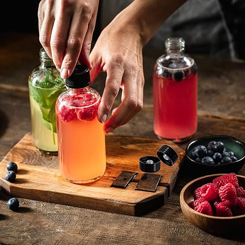 Miniatura 2 de Paquete de 14 botellas de 2 onzas con tapas herméticas, botellas Boston de vidrio transparente con tapa para botella de muestra de whisky, botellas