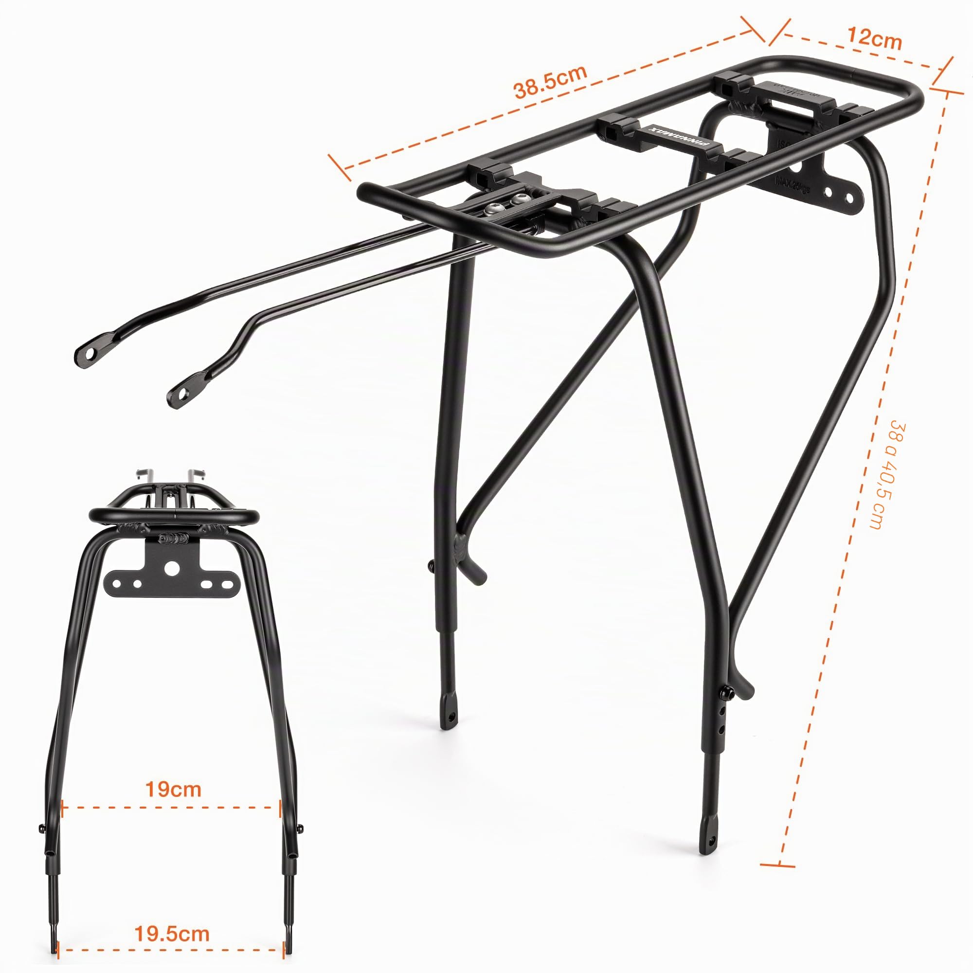 Portaequipajes trasero para bicicleta – Portaequipajes compatible con el sistema MIK, portaequipajes para bicicleta con frenos de disco/sin frenos de disco – Altura ajustable para cuadros de 26"-29"