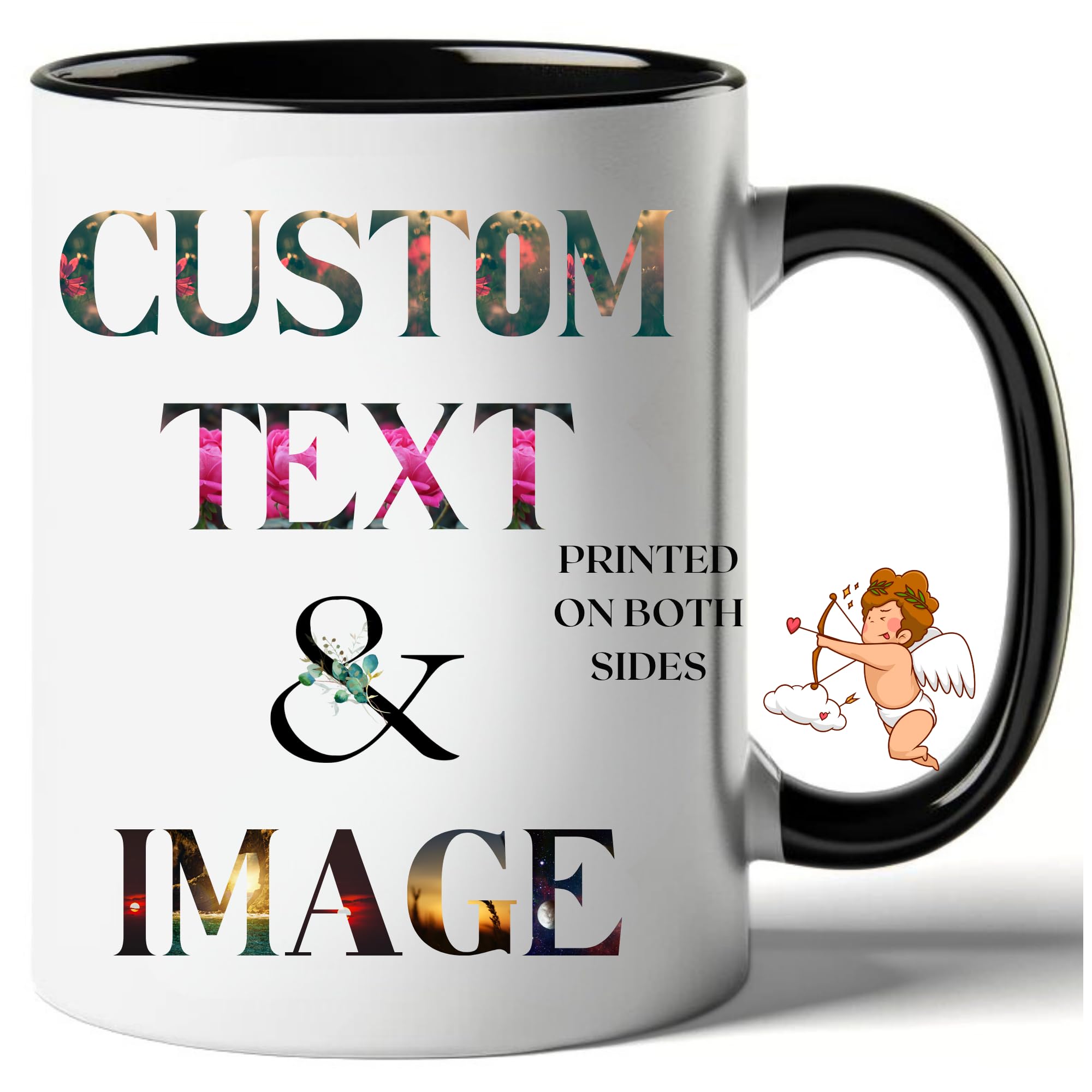Custom Coffee Mug with Photo, Text, or Logo | Personalized Ceramic Mug 11oz | Customizable Gift for Men, Women | Unique Gift for Birthdays, Holidays, Christmas | White - Black