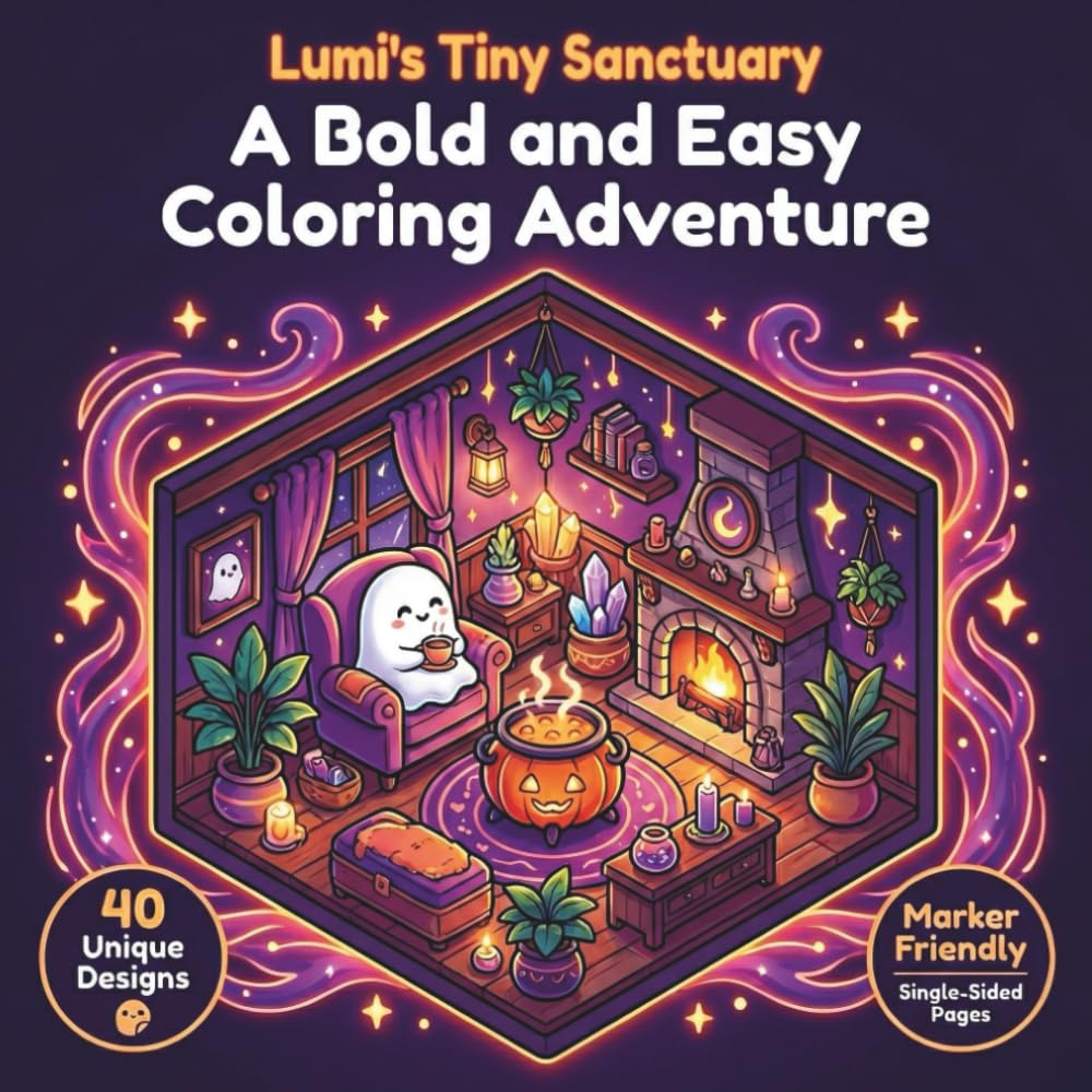 Lumi's Tiny Sanctuary: A Bold and Easy Adult Coloring Book for Mindful Moments: Journey Through 40 Cozy Spooky Isometric Rooms for Stress Relief & Creative Joy