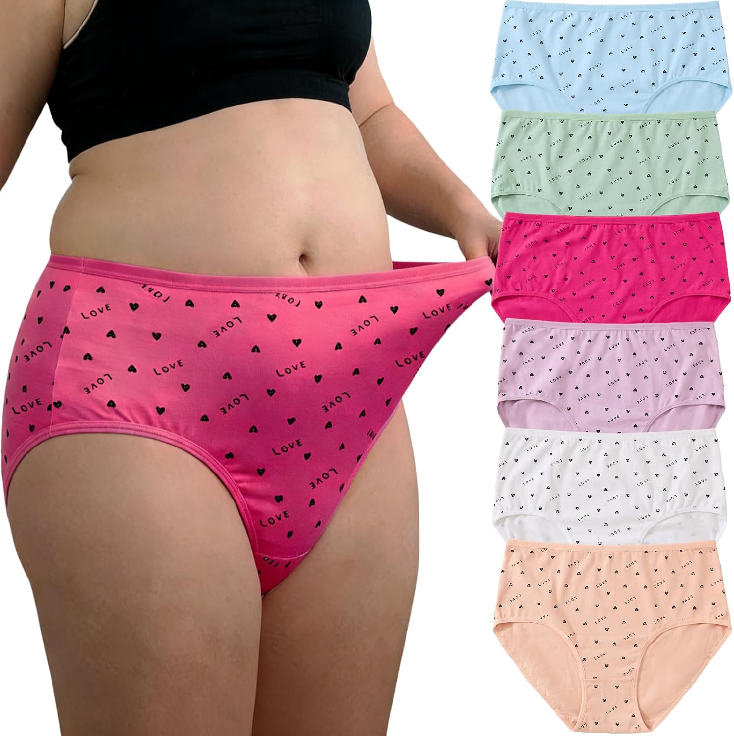 Womens Underwear Cotton Plus Size Briefs XL-5XL Ladies Panties Mid High Waist Full Coverage Undies 6 Pack