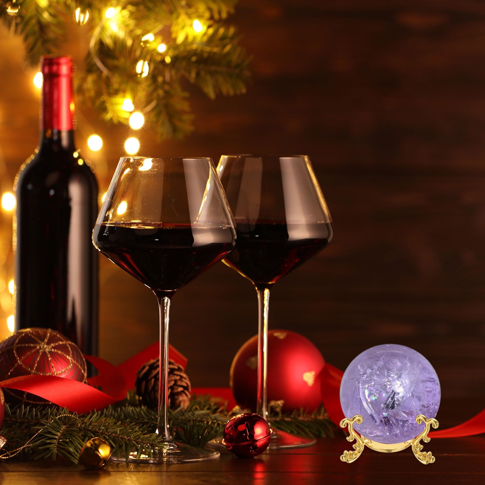 AHANDMAKER 8 Pièces Porte-Boule De Cristal, Supports De Sphère En Cristal Or Et Argent, Présentoir De Porte-Diamant En Cristal De Style Rétro 56 Mm De Diamètre