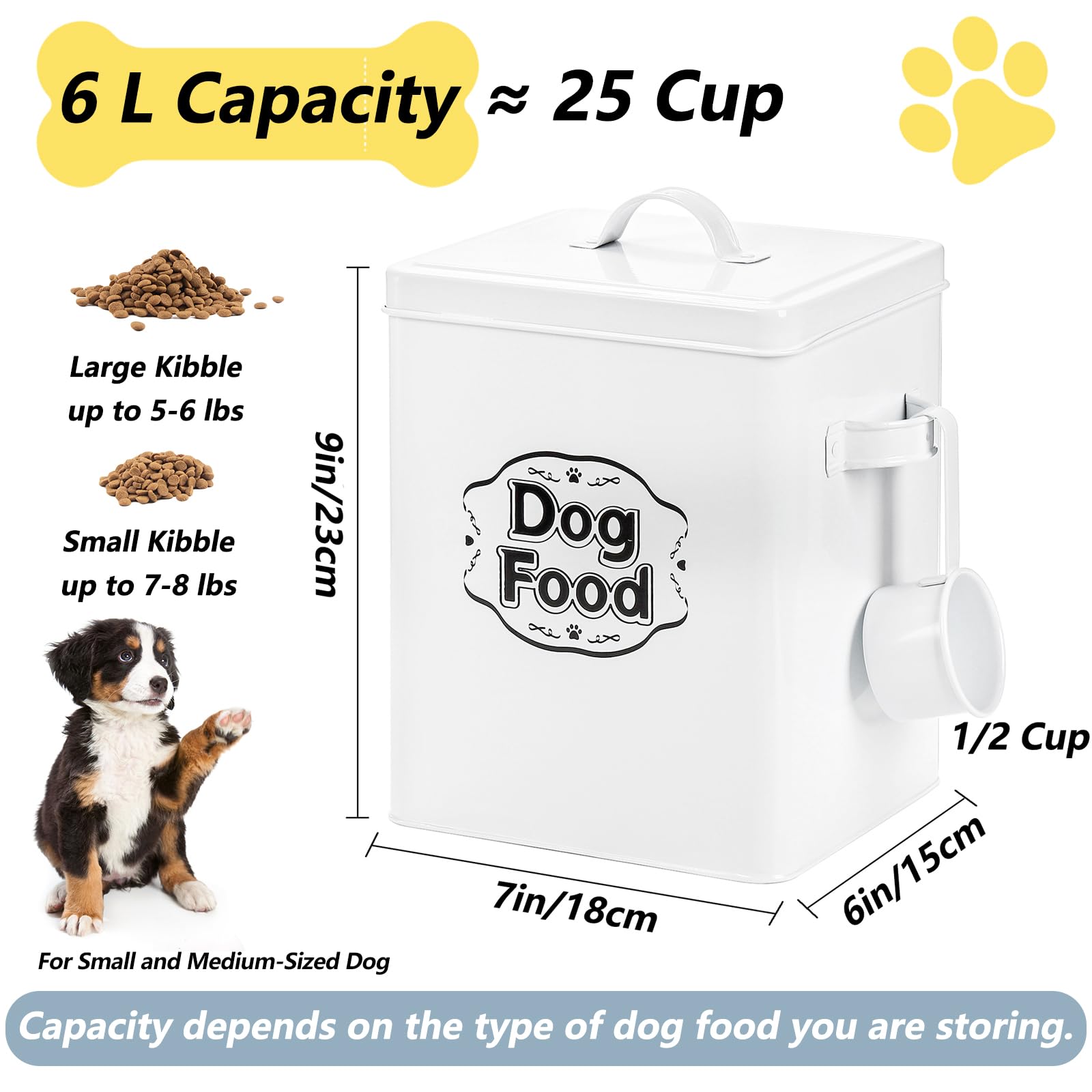Youeon Contenedor de almacenamiento de alimentos para perros de 5 libras con tapa y cuchara, recipiente hermético para golosinas para perros, contenedor de almacenamiento de alimentos para mascotas de