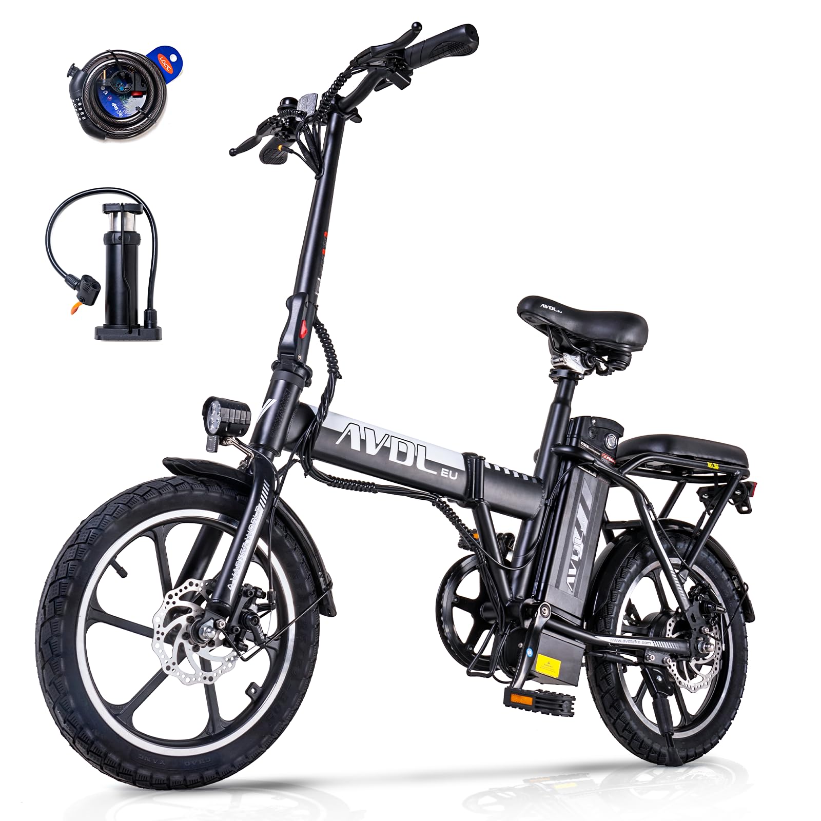 Bici Eléctrica Plegable 16" para Adultos, Bicicleta Eléctrica Hombre Mujer, Batería Extraíble 36V 12,8Ah, E Bike Urbana hasta 25 km/h, Frenos de Disco, Asiento Ajustable, Pantalla LCD, Negro