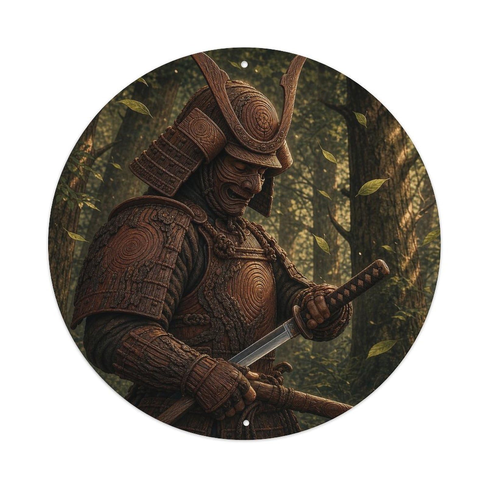 Okngb Style Crimson Mahogany Wood Side Sheathing Motion Armor Label Metal Tin Sign Plaque Wall Decor For Cafe, Man Cave, Club Bar, Office, Home Garden Round Metal Poster 8X8inch