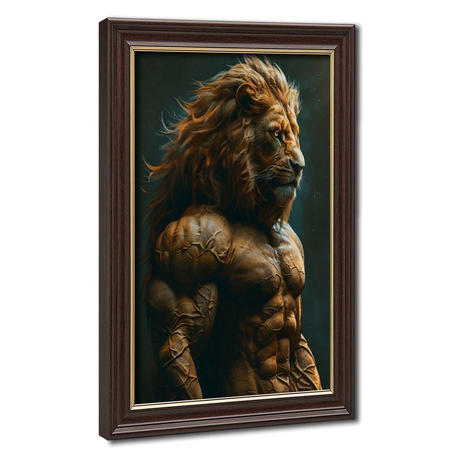 Bareronor Mokume Gane Frame-Style Bodybuilding Lion Canvas Poster For Home Decor Gift