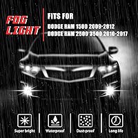 Vista 3 de A ABIGAIL Luces antiniebla de conducción de repuesto para Dodge Ram 1500 2009-2012, Dodge Ram 2500 3500 2010-2018 con bombillas halógenas H10 12V