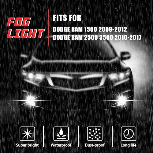 Miniatura 3 de A ABIGAIL Luces antiniebla de conducción de repuesto para Dodge Ram 1500 2009-2012, Dodge Ram 2500 3500 2010-2018 con bombillas halógenas H10 12V