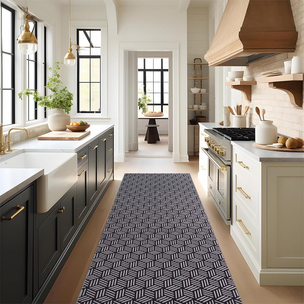 GL Runner Rug, Boho Kitchen 5'x5' Black and White Striped Polyester Washable Indoor Outdoor Carpet, Extra Long Front Porch Mat, Customized