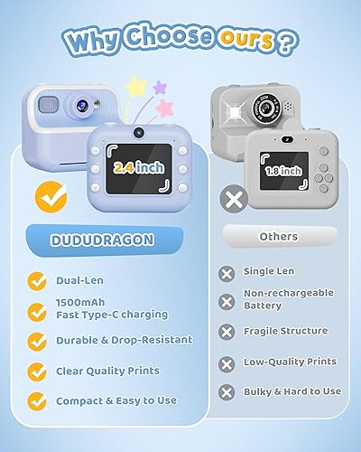 Miniatura 6 de Cámara Instantánea, Cámara de Selfie Dual Frontal Trasera para Niños con Videos de 1080P, Regalos de Cumpleaños y Vacaciones para Niños de 3 a 12