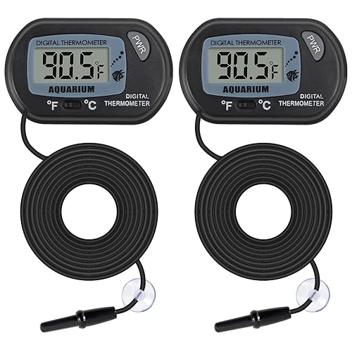 D-FLIFE Termómetro de acuario de 2 piezas, termómetro de tanque de peces, termómetro de agua con cable de 3.3 pies FahrenheitCelsius() para