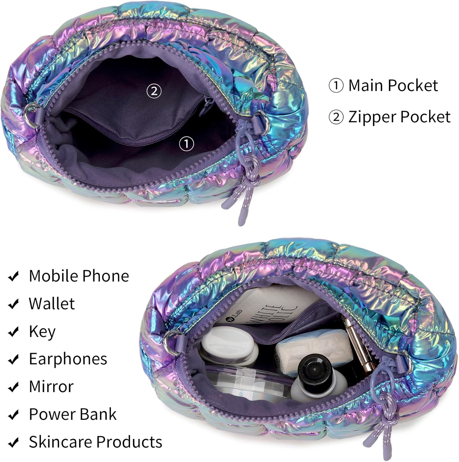 Puffer Small Handbag Nylon Purses Lightweight Cotton Padding Hobo Quilted Wristlet Bag for Women - Image 3