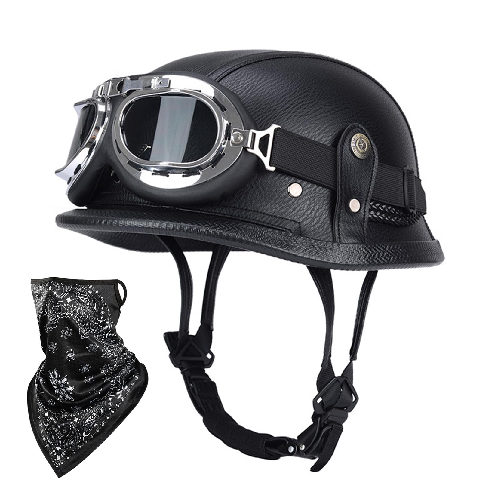 Casco de moto de cuero de media cara para scooter con hebilla ajustable R-M