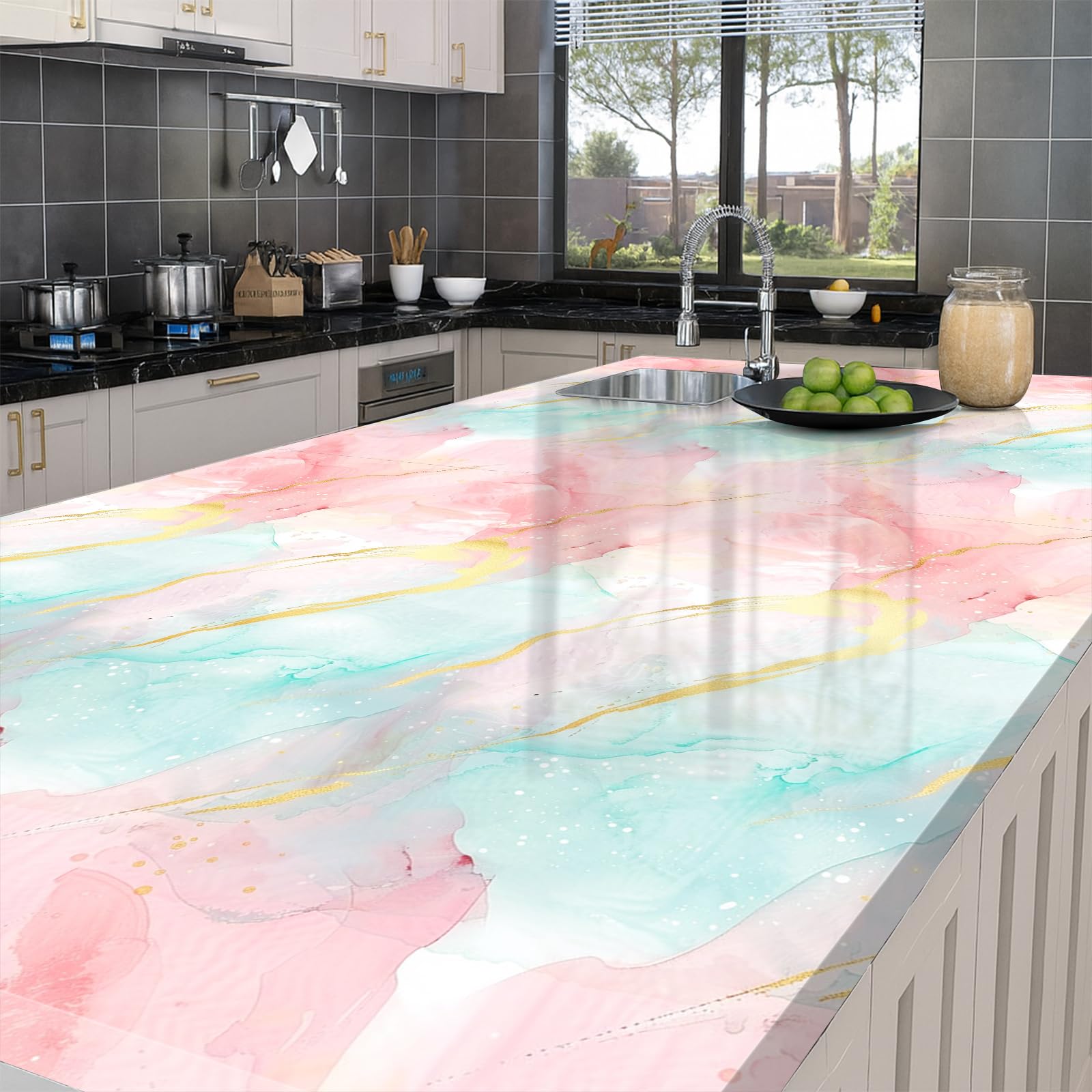 Papel tapiz de mármol brillante HOMETITUTE 40x100cm para gabinetes