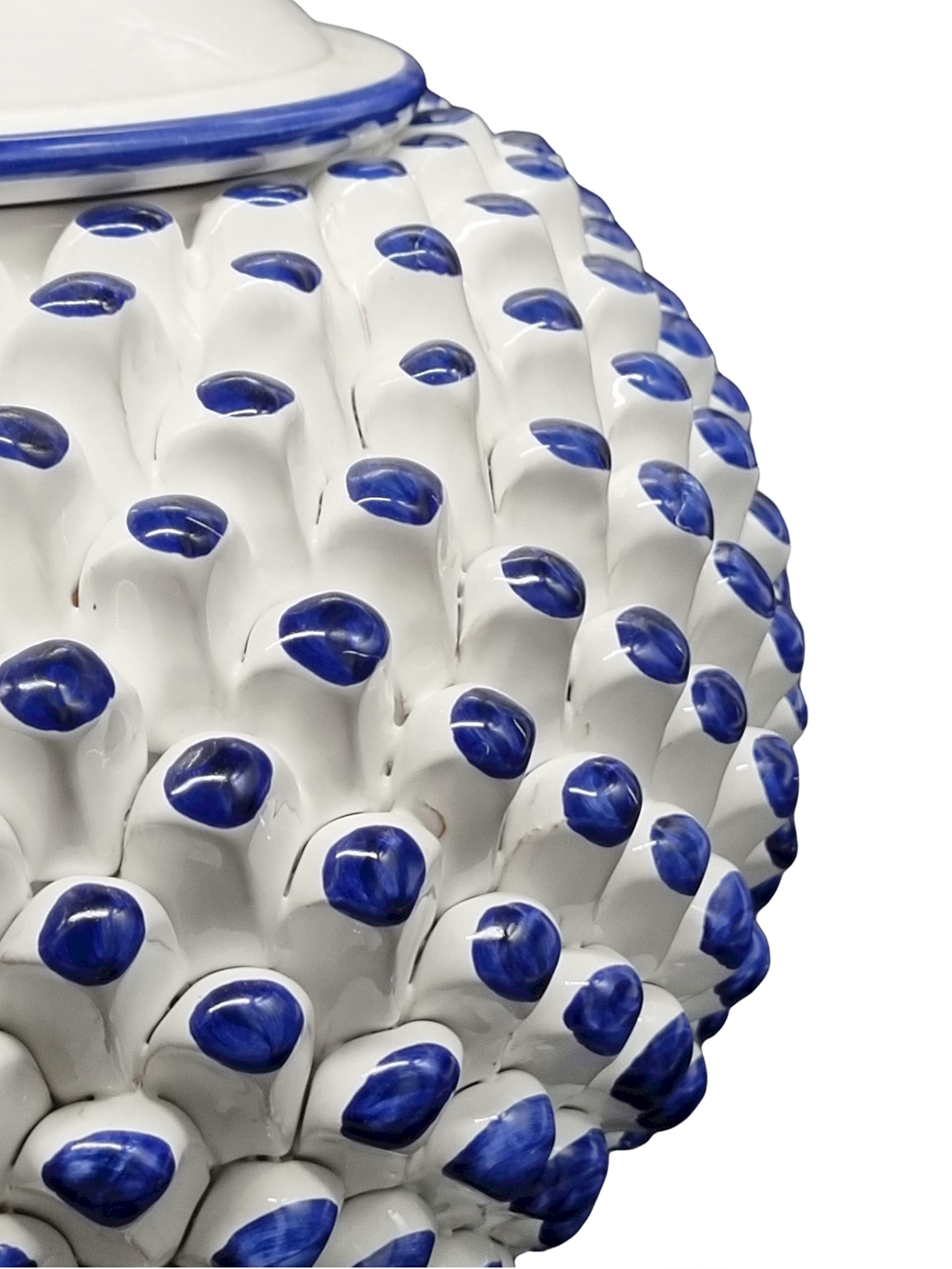 sicilia bedda - BISCOTTIERA PIGNA IN CERAMICA DI CALTAGIRONE - Realizzata interamente a Mano (Diametro 30 Centimetri - Fantasia Blu)