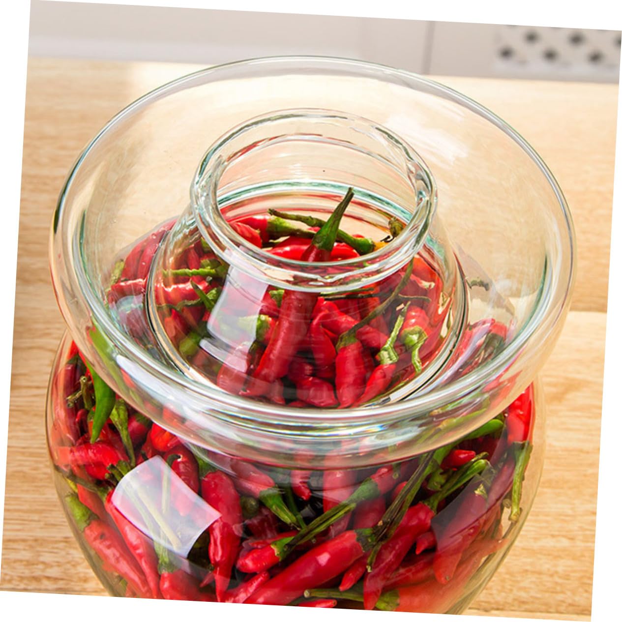 Tarro de Cristal para Encurtidos Tapa, Vidrio, Acero Inoxidable y Plástico | Verduras y Pepinillos, Uso en Cocina, Fácil de Limpiar, Incluye Cepillo y Pinza