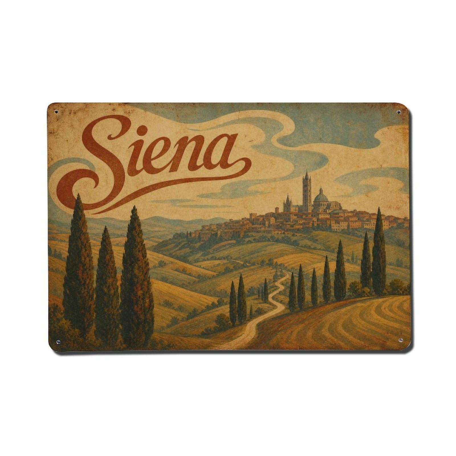 Huiyhb 8X12inch(20X30cm) Vintage Travel Siena Tuscan Hills Cypress Trees Italy Metal Tin Sign