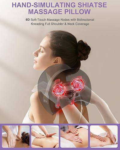 Miniatura 3 de Shiatsu Masajeador de cuello con calor, almohada eléctrica de masaje de tejido profundo con temporizador de 10 minutos para alivio del dolor