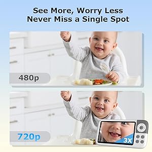 kokit 5'' Video Baby Monitor with Camera and Audio,36-Hrs Battery Life,HD Camera Remote Pan Tilt 3X Zoom,Long Range Baby Monitor No WiFi,Night Vision,Portable,2-Way Talk,VOX-Saving Power IPS Screen