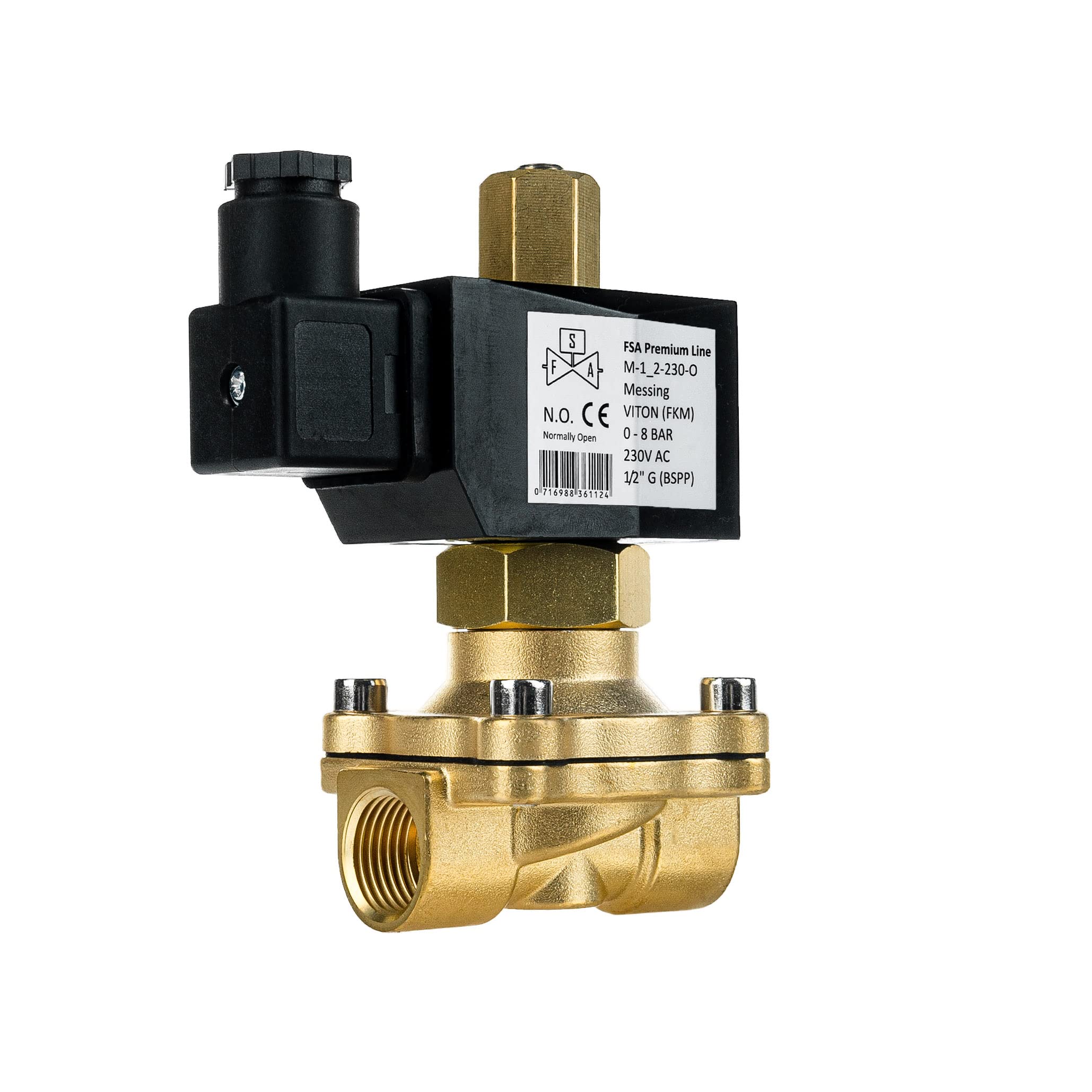 FSA Válvula Magnética de Latón 1/2" 230V AC 0-8 bar Viton stromlos abierto