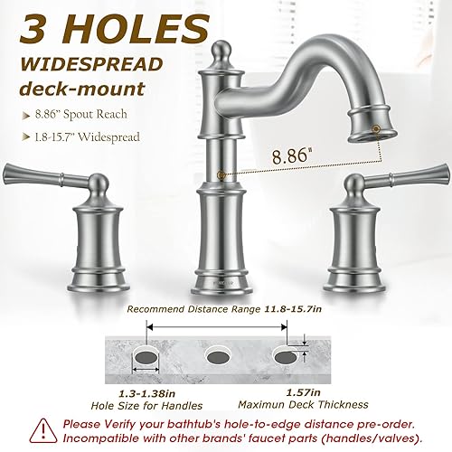 Miniatura 3 de Grifo romano para bañera de montaje en cubierta para baño, boquilla clásica elegante y generalizada con 3 agujeros, cartucho de válvula de 2 manijas