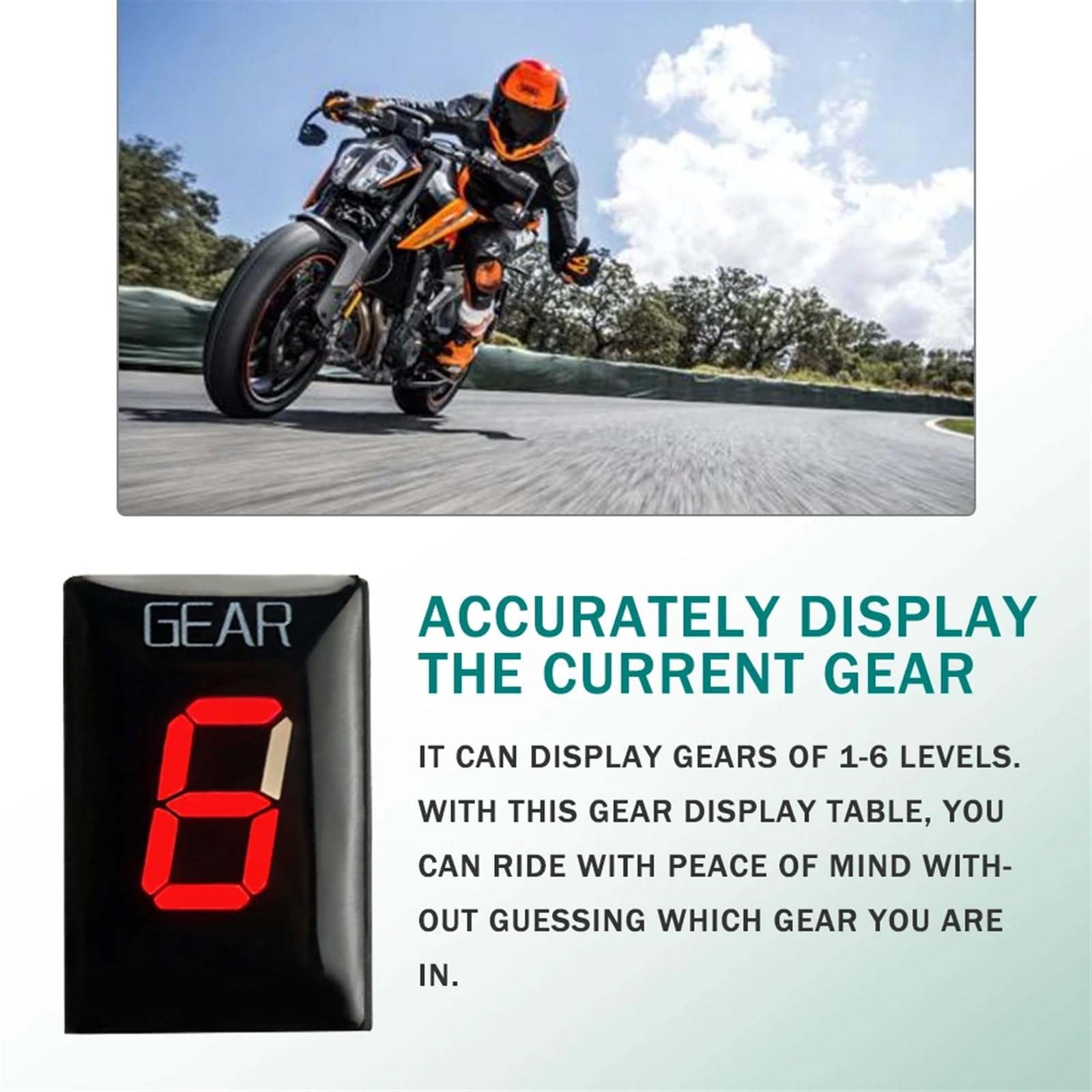 Indicador de marchas apto for KTM 690 Duke 690 Enduro 690 SMC 640 LC4 950 1090 RC8 1090 R 990 ABS motocicleta 1-6 medidor de visualización de marchas de velocidad(Red)