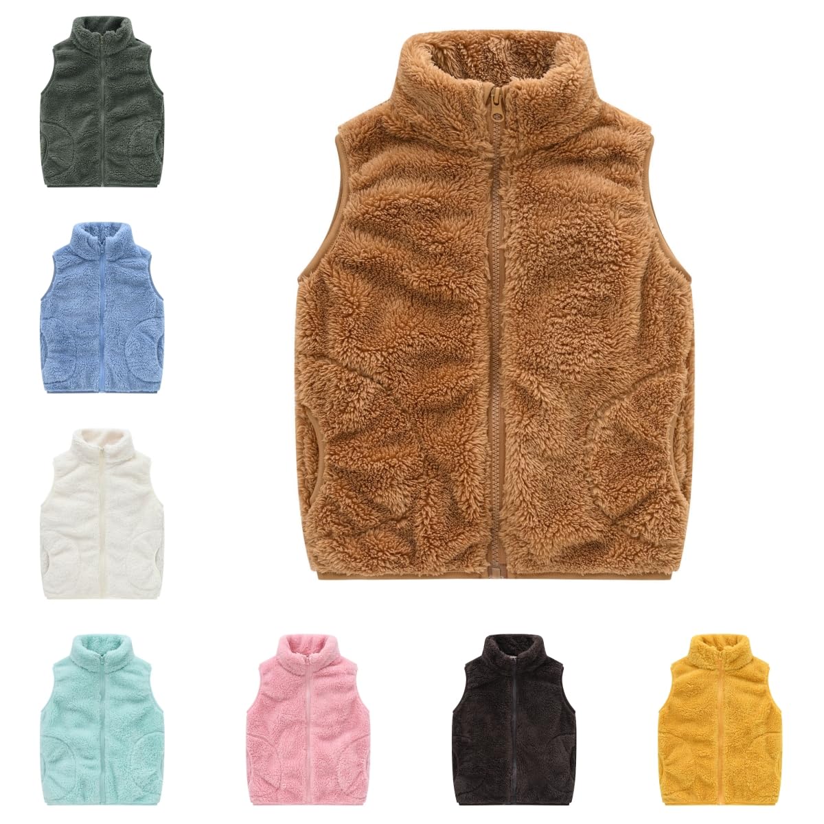 Teddy Weste Kinder Stehkragen Fleece Fellweste - Ärmellose Polar Fleece Jacke Reißverschluss Winter Weste Winddichter Outdoor Fleeceweste Mit Tasche Leichte Mäntel Oberbekleidung