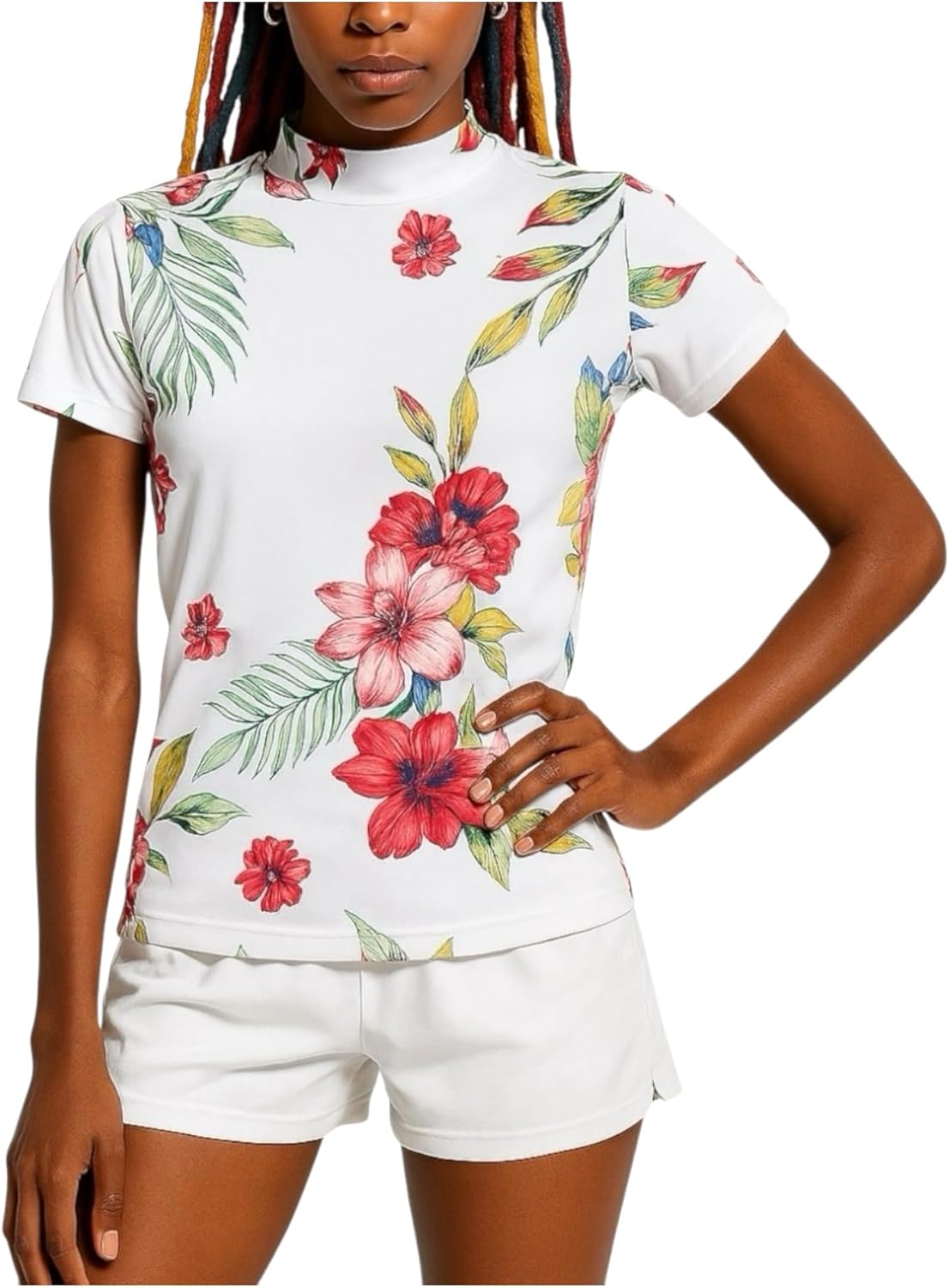 [Jenny Hearts] Ladies Mock Neck Hawaiian Flower レディースゴルフウェア 夏 モックネ