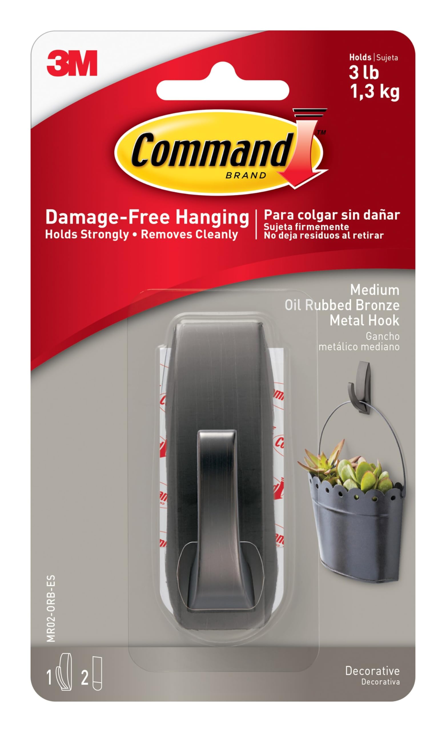 Command Medium Modern Reflections Metal Hook, Holds up to 5 lb, Oil Rubbed Bronze, 1 Wall Hook with 2 Command Strips, Damage Free Hanging Hooks for Hanging Decorations in Living Spaces