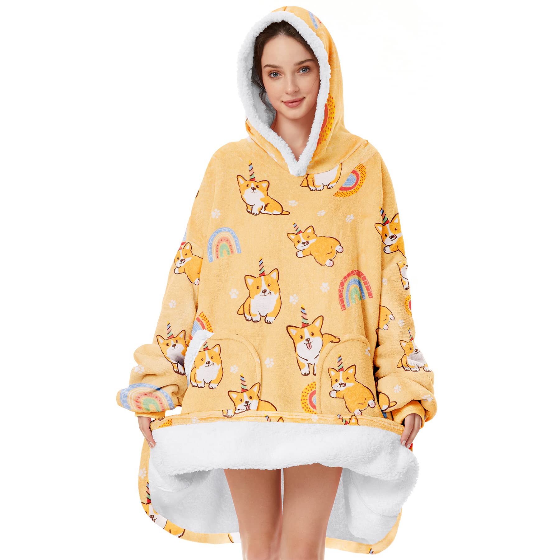 Zando Wearable Blanket Hoodie - Sherpa Fleece, Oversized, With Pockets For Adults & Kids, Golden Hair Color