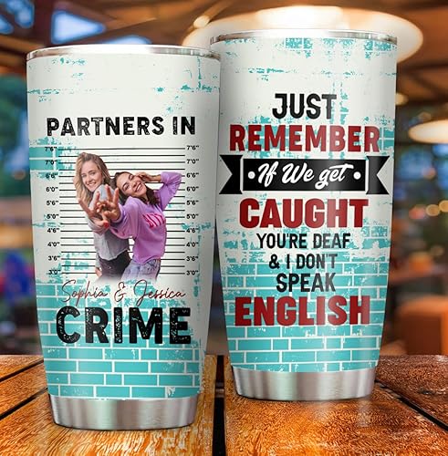 Miniatura 3 de Vaso personalizado para mejor amigo de Soulmate Bestie If We Get Caught Partners In Crime azul, regalos con foto para mejor amigo, 20 onzas con
