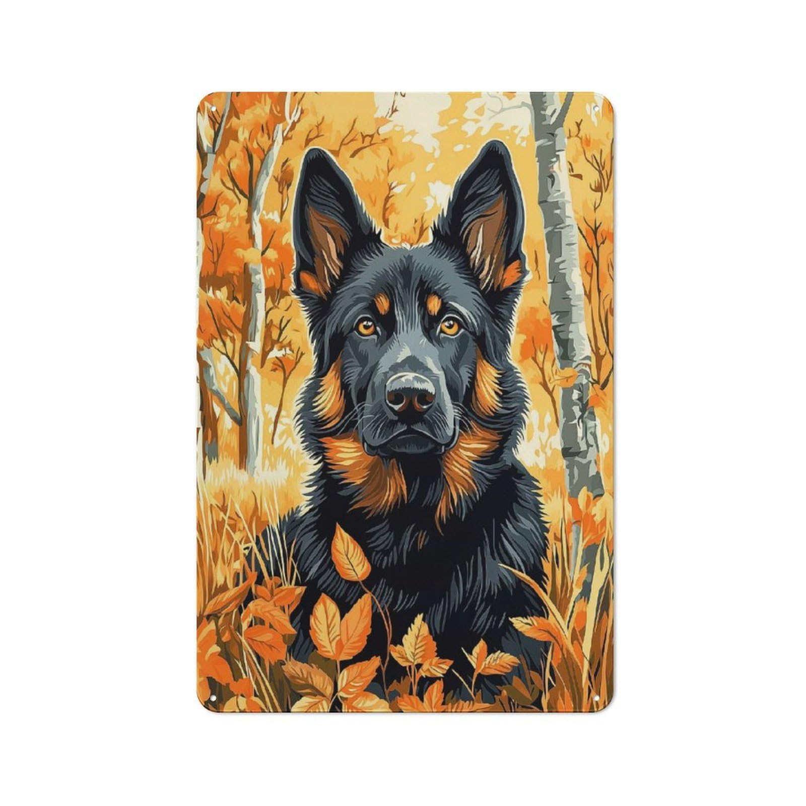 Junmoney Style-22 Rustic Decorative Metal Sign 30X20cm Featuring German Shepherd In Autumn, Kitchen Wall Decor For Kitchen, Cafe, Pantry Or Dining Room