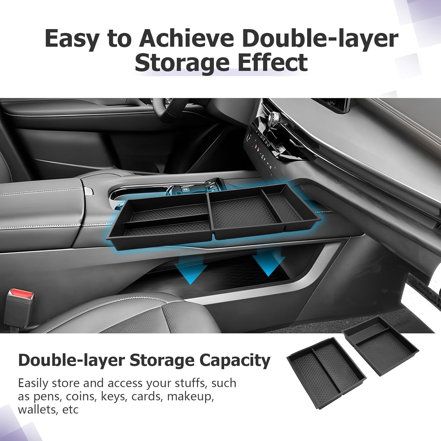 LUWU 2025 Murano Lower Center Console Organizer Compatible with 2025 2026 Nissan Murano SL/SV/Platinum Accessories Armrest Console Organizer Armrest Insert Tray Murano 2026 Accessories Black 2-Pack