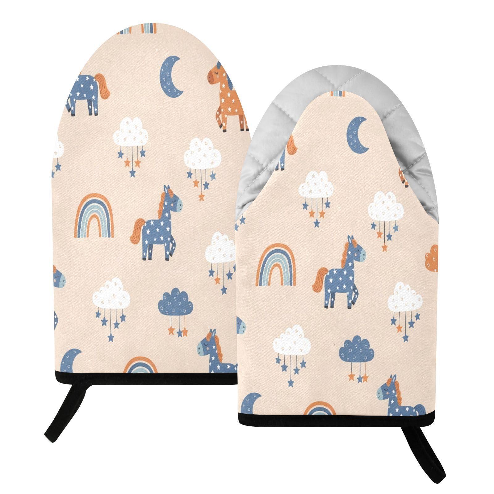 BURSTDDY Horses and Clouds Oven Mitt,Heat Resistant Kitchen Mitts for Cooking