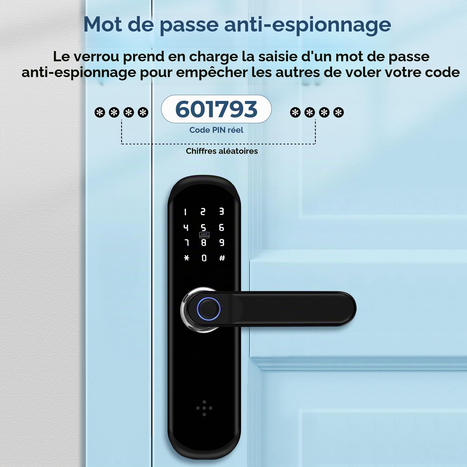 TUYA Serrure de porte intelligente, serrure de porte à empreinte digitale avec clavier et contrôle par application, serrure de porte sans clé, verrouillage automatique, mot de passe