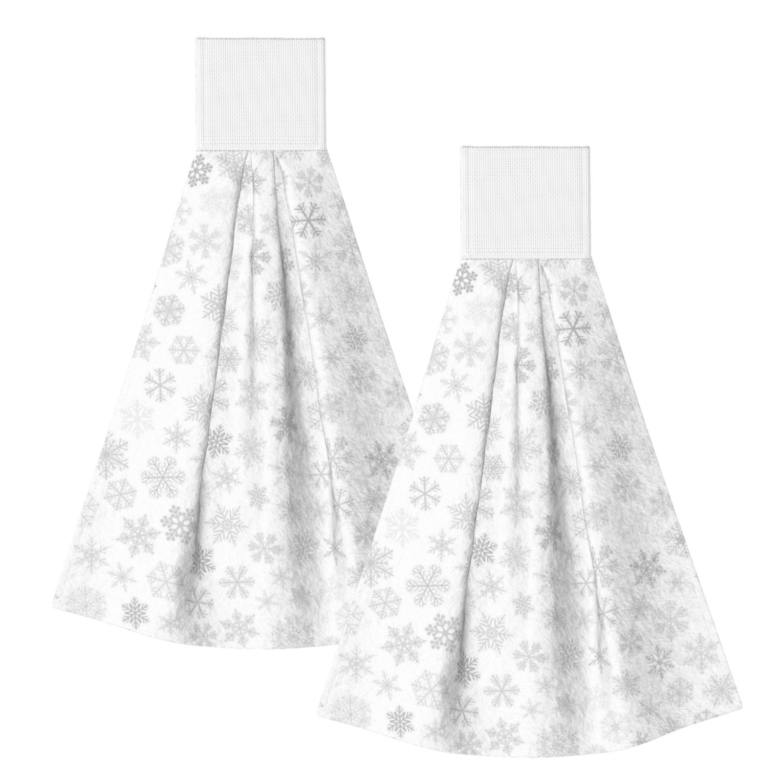 DOPKLNA Christmas Snowflakes Winter Snowflake, 2 Pcs Hanging Coral Fiber Hand Towels for Bathroom, Absorbent Kitchen Towels