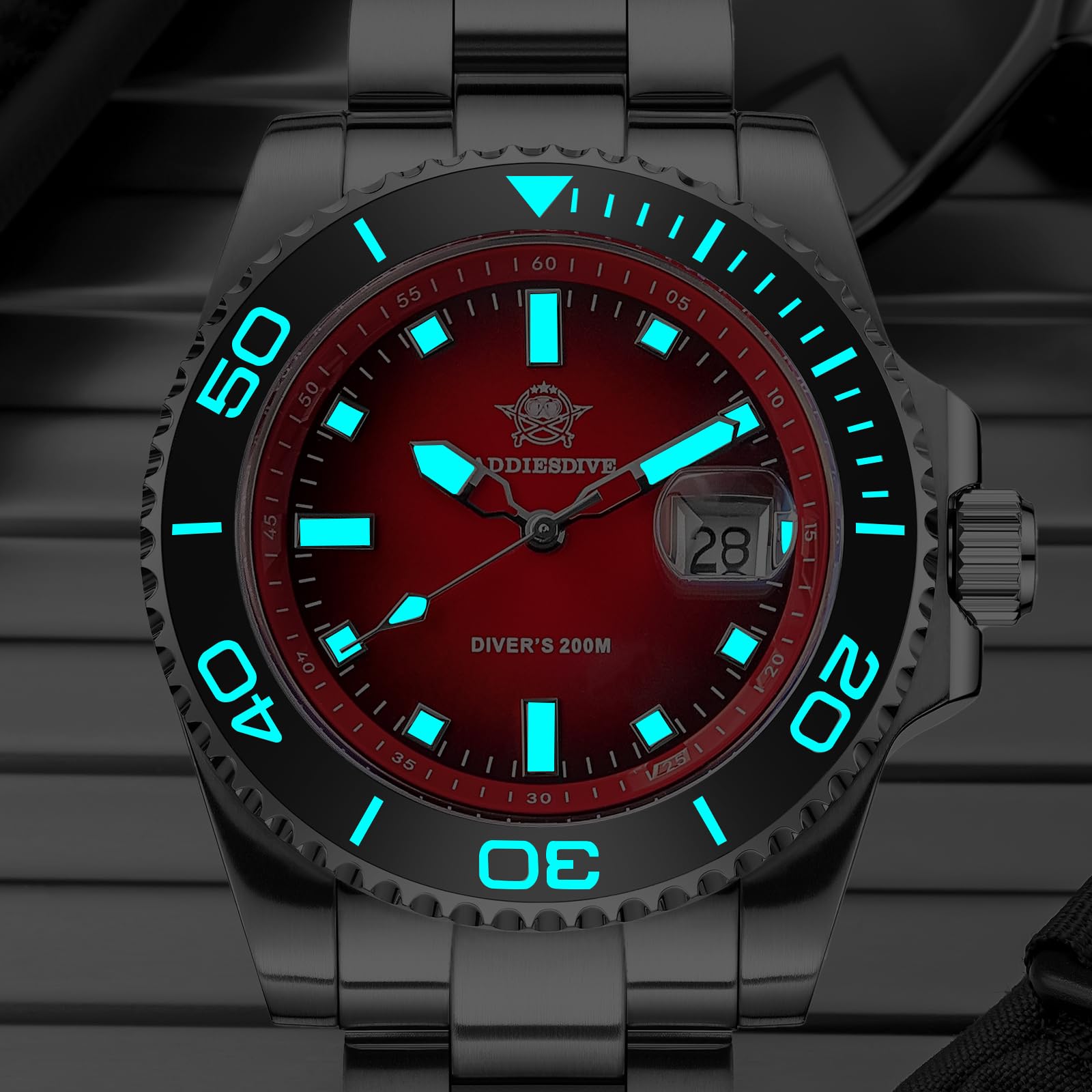 ADDIESDIVE 41mm taucheruhr Herren 200m BGW9 leuchtende Keramiklünette analoge Uhr Herren Mit Edelstahlarmband AD2089